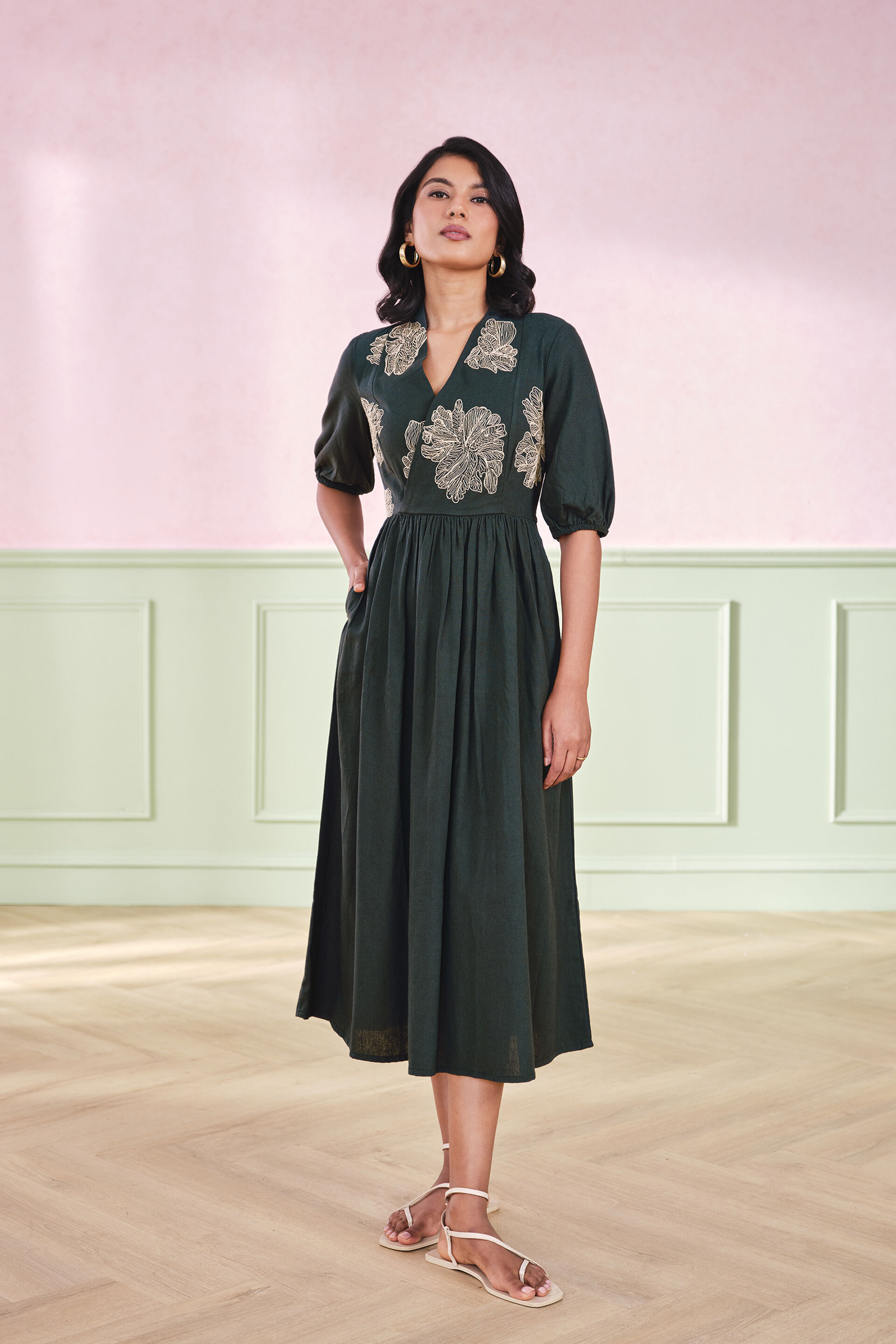 The Gala Viscose Blend Emerald Green Dress, Emerald Green, image 3